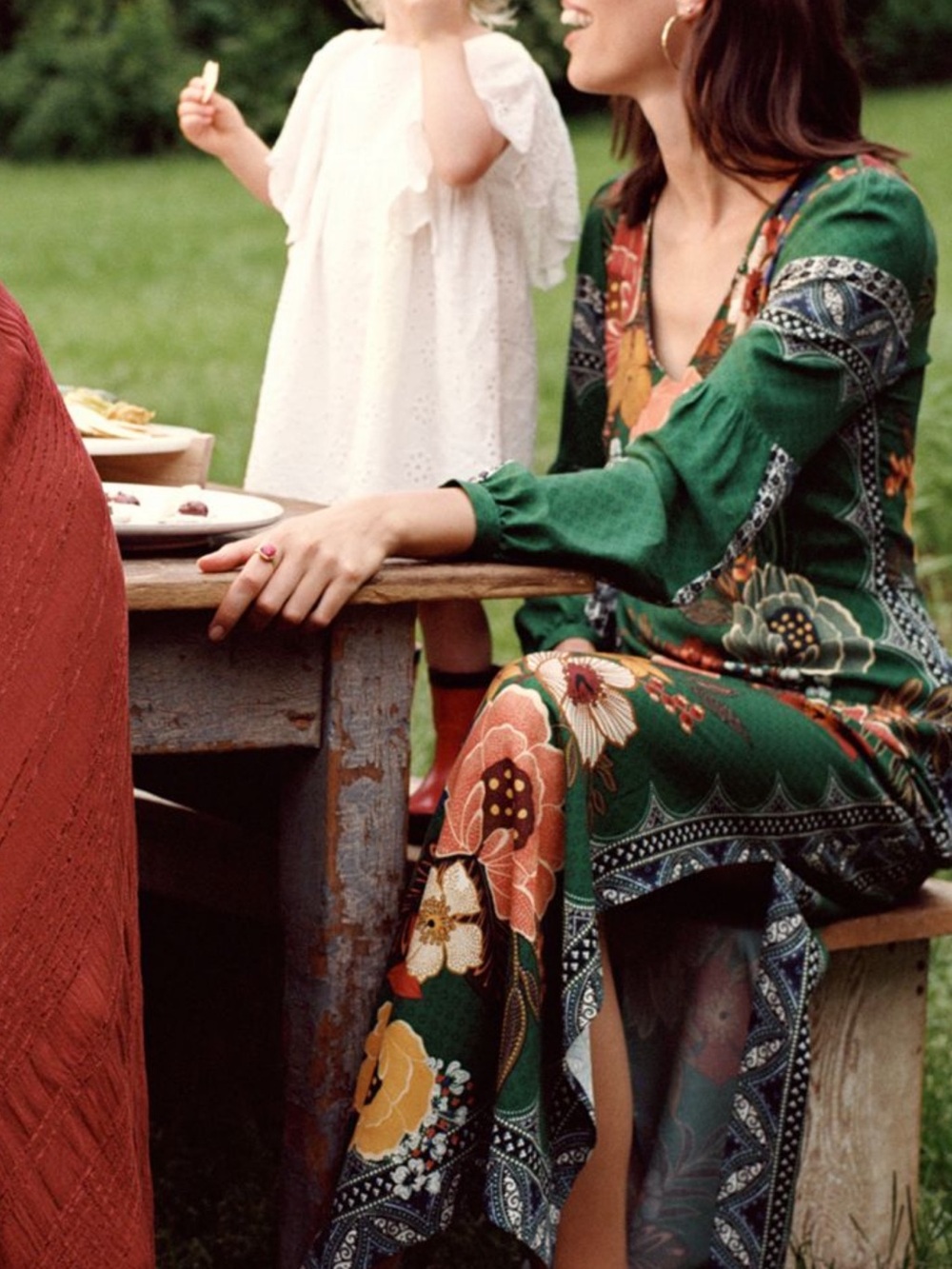 FARM Rio Green Floral Long Sleeve Maxi Dress